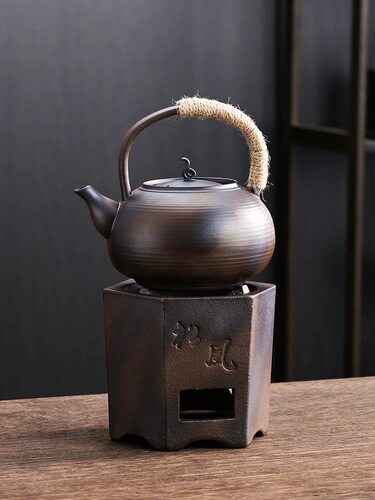 围炉煮茶炉复古手工炭炉烧水壶家用陶土柴烧炭火炉茶具茶道沙铫壶