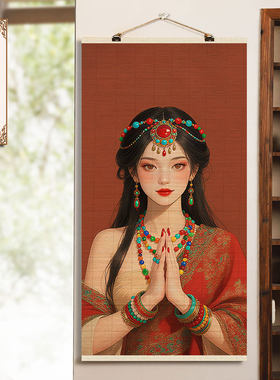 现代中式装饰画竹子卷帘卷轴挂画走廊客厅画茶室玄关挂画印花竹帘