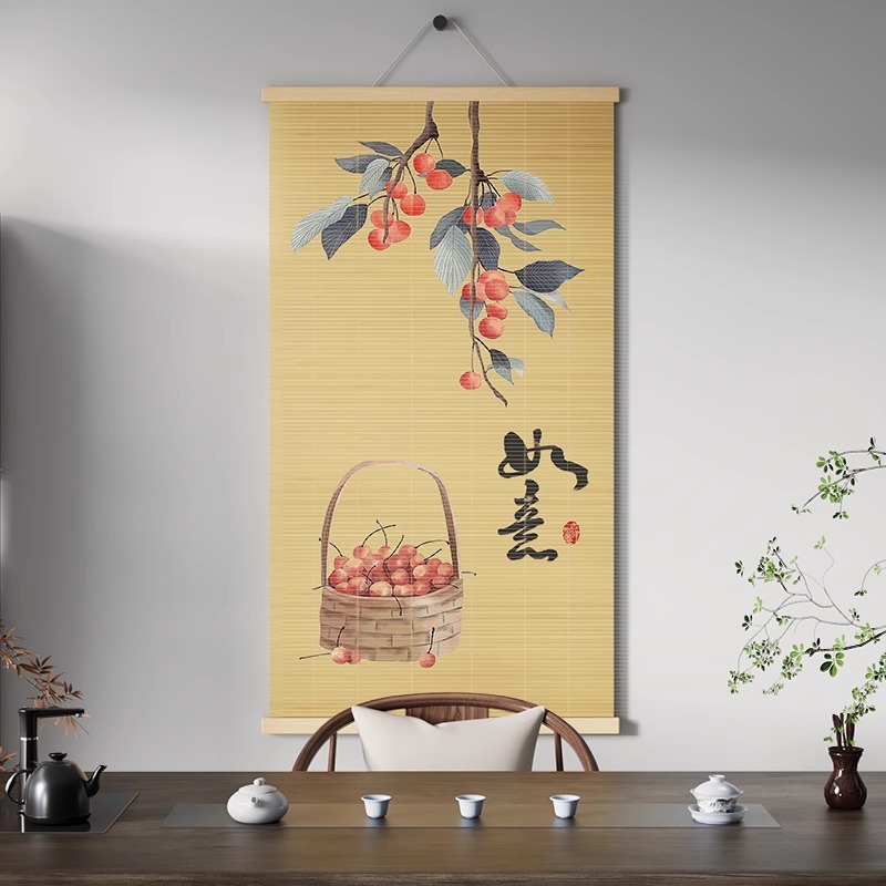 新中式竹帘挂画茶室书房禅意背景墙竹艺壁挂客厅玄关走廊竹丝墙画