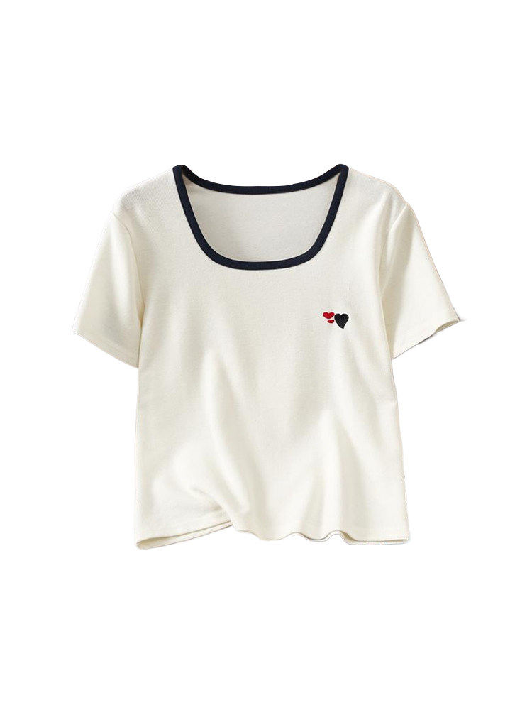 CARA CLUB 여성용 대형 오른쪽 어깨 반팔 티셔츠 2024 여름 루즈한 루즈 탑[뚱뚱한 소녀들이 배를 덮고 살을 숨겨 슬리밍 효과 보여줌]