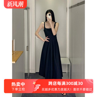 极简COS风修身 褶裥吊带黑色针织长裙25夏新通勤女连衣裙 版 型无袖