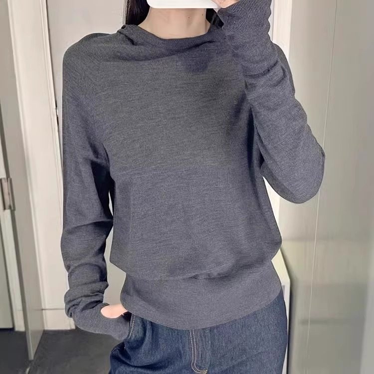 cddily薄款宽松羊毛简约连帽打底