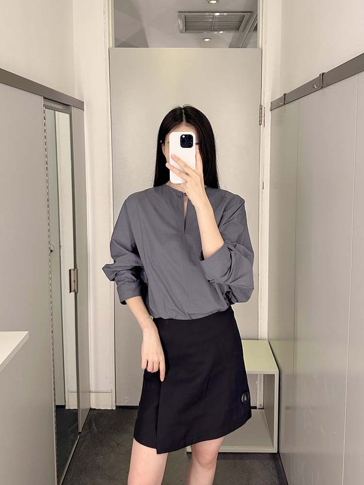 cddily通勤套头长袖蝙蝠袖衬衫
