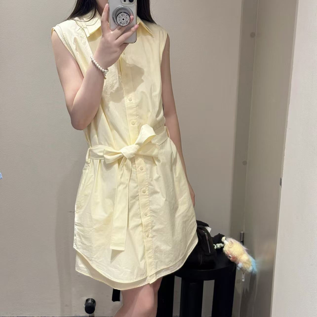 CS女装 休闲版型系带衬衫连衣裙衬衫裙黄2026夏季新品1340812002