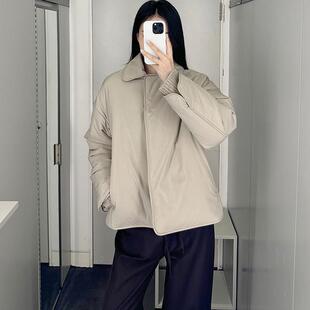 极简cosniu风休闲版 型翻领绗缝衬里夹棉米色夹克外套棉服上衣保暖
