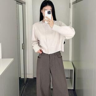 极简cosniu风标准版型短款圆领羊毛开衫白色短款上衣女毛衣薄款方