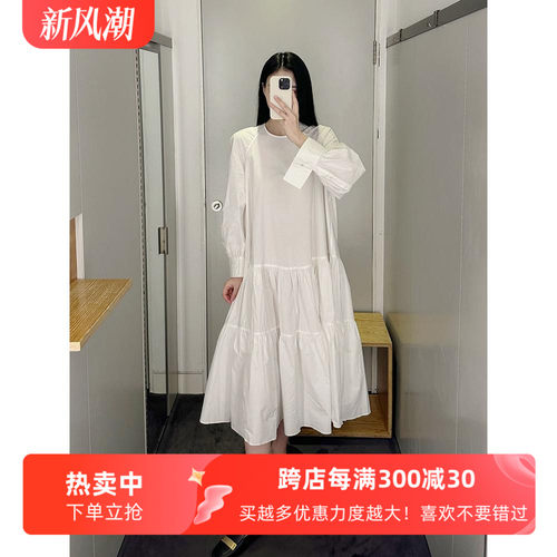 通勤蛋糕裙棉质纯色拼接连衣裙