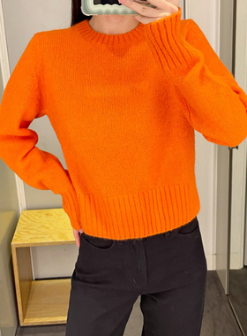 极简cosniu风橙色套头圆领长袖针织修身毛衣cosniu上衣25年秋季新