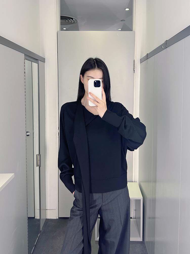cddily套头围巾领设计飘带针织衫