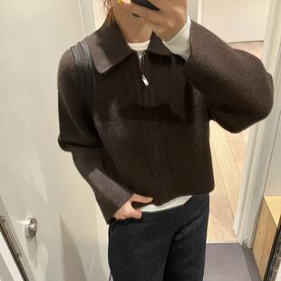 极简cosniu女装米色短款翻领拉链针织衫夹克外套2026年春季新品