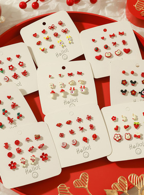 新年喜庆红色耳钉女套装爆款高级感气质精致绝美耳环氛围感拍照