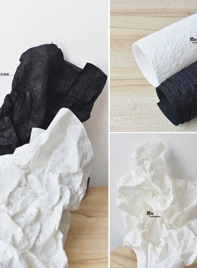 黑白色改造乱纹肌理褶皱纸创意造型装饰手工设计服装三宅一生布料