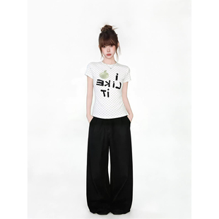 女 重磅220g双纱纯棉like苹果印花波点T恤上衣新款 推荐