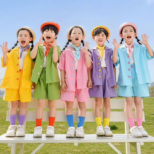 61男女孩马卡龙小西装演出服幼儿园露营风毕业照班服小学生合唱服
