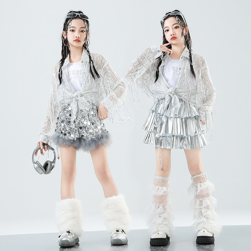 女团爵士舞亮片演出服少儿嘻哈街舞潮服女孩jazz练功服舞台表演服