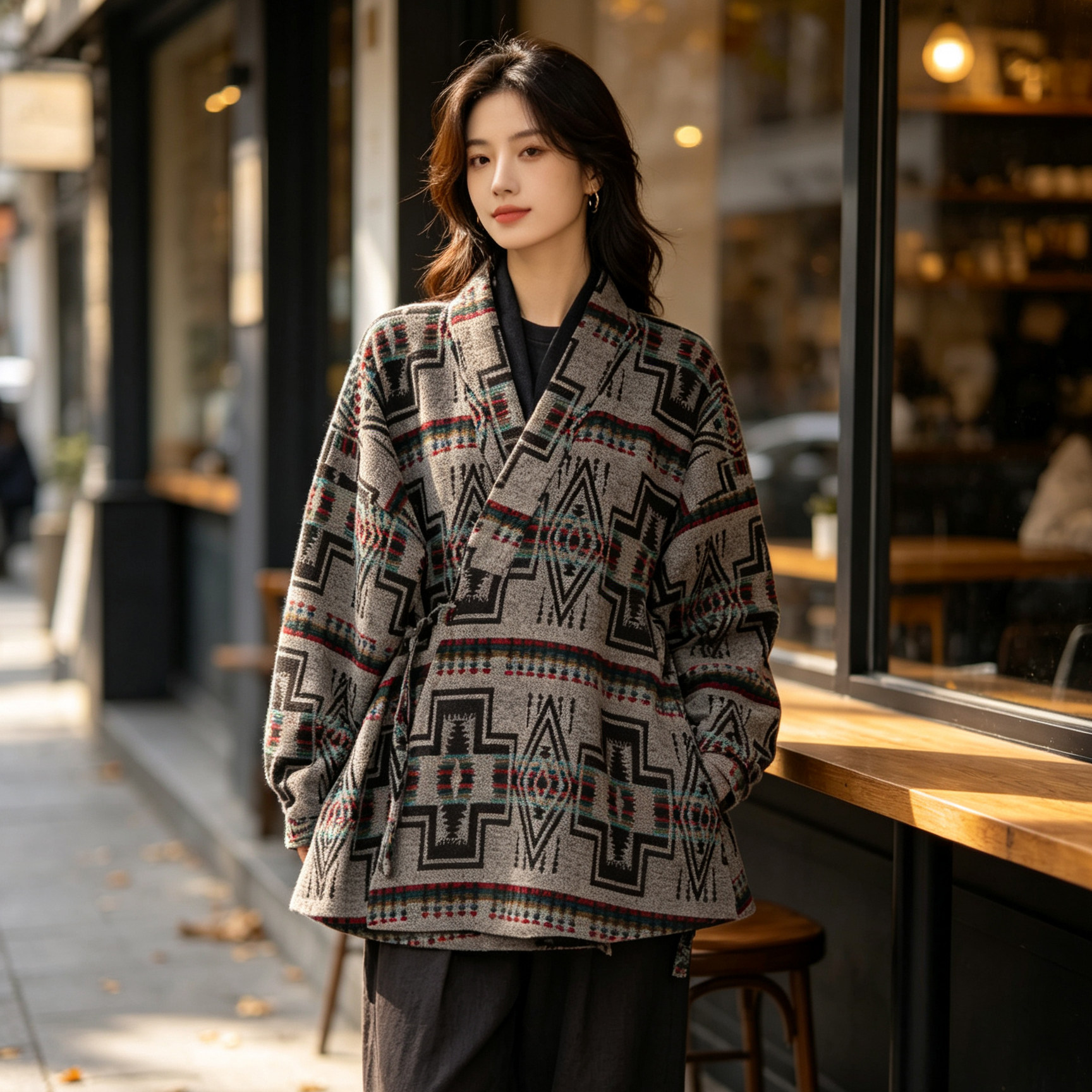 民族风几何女西装领系带汉服