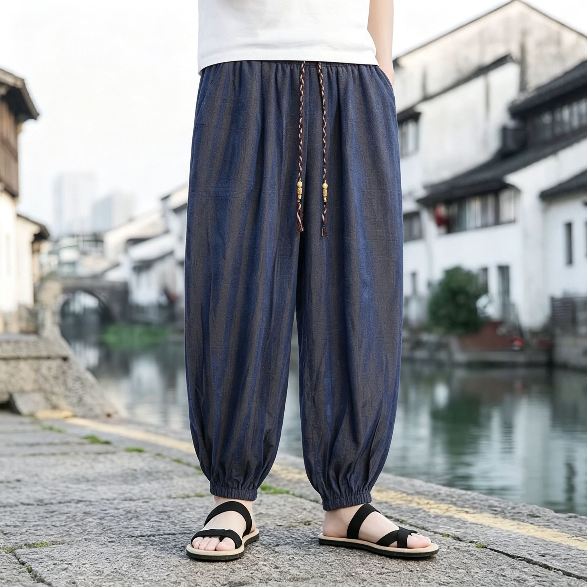 夏秋反光中国风大码束脚灯笼裤