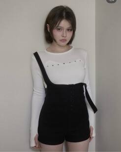定制｜甜妹and纯欲mary显身材翘臀背带裤舒服长袖薄绒打底上衣