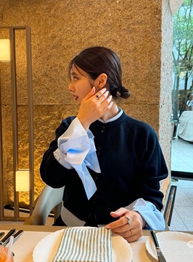 现货bibi*y同款ive系财阀千金少女甜美日系毛衣假两件开衫外套