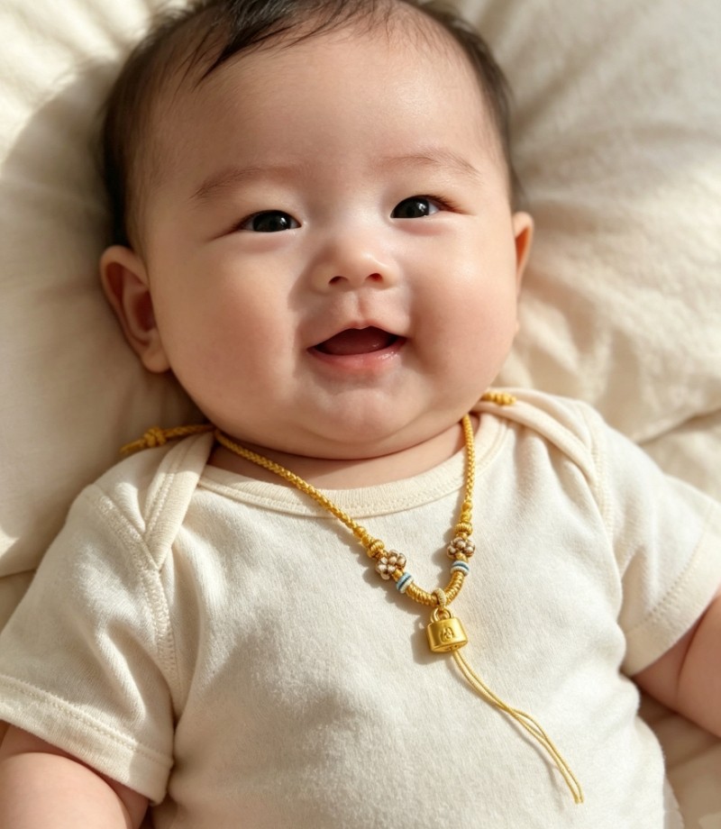 全手工宝宝黄金长命锁吊坠绳 金项圈绳婴儿金锁挂绳亲子项链绳