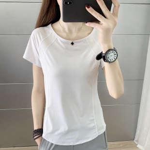 健身衣女夏透气跑步圆领运动T恤速干短袖 登山快干衣女瑜伽服上衣