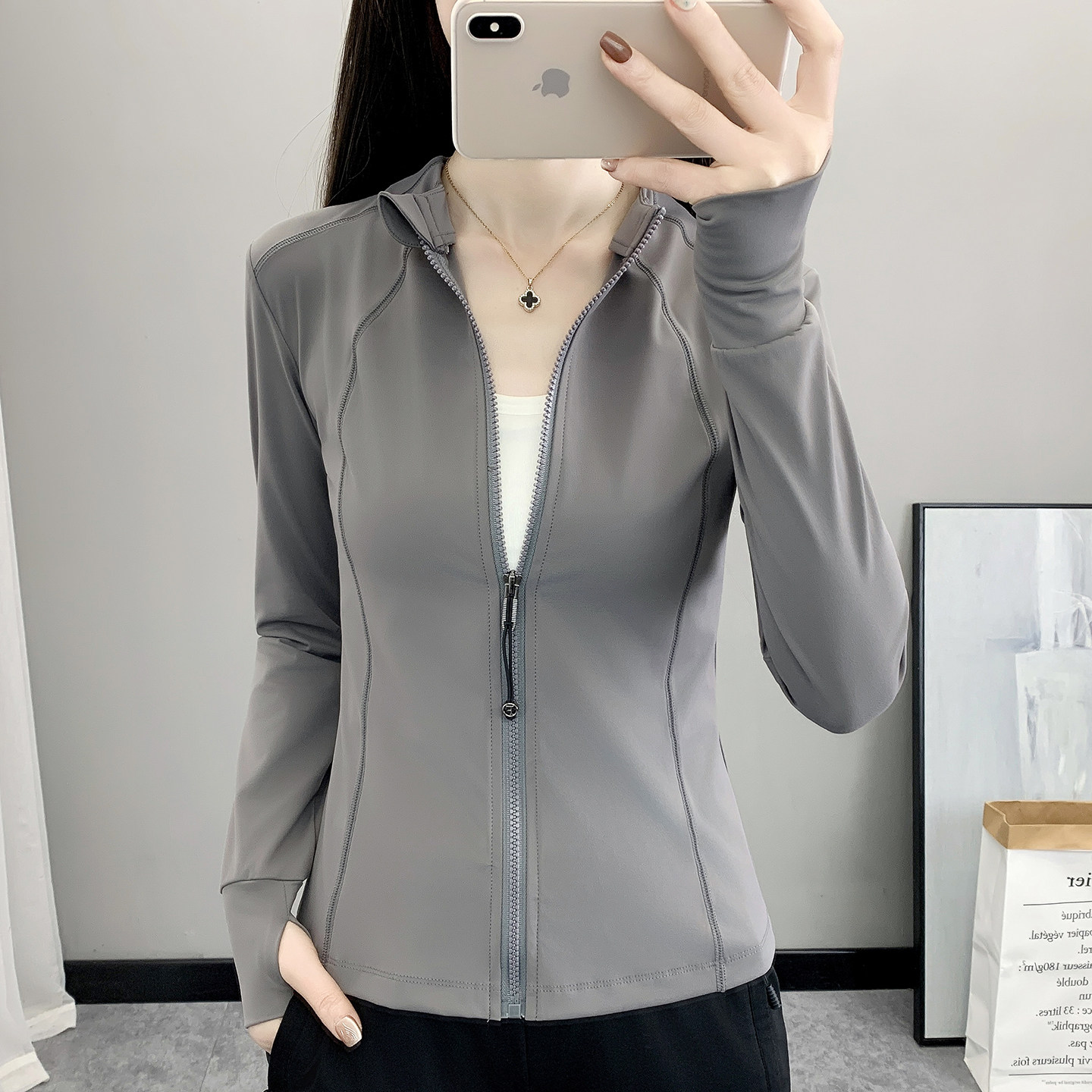 立领瑜伽服外套女骑行服跑步速干修身运动上衣长袖春秋防晒健身服