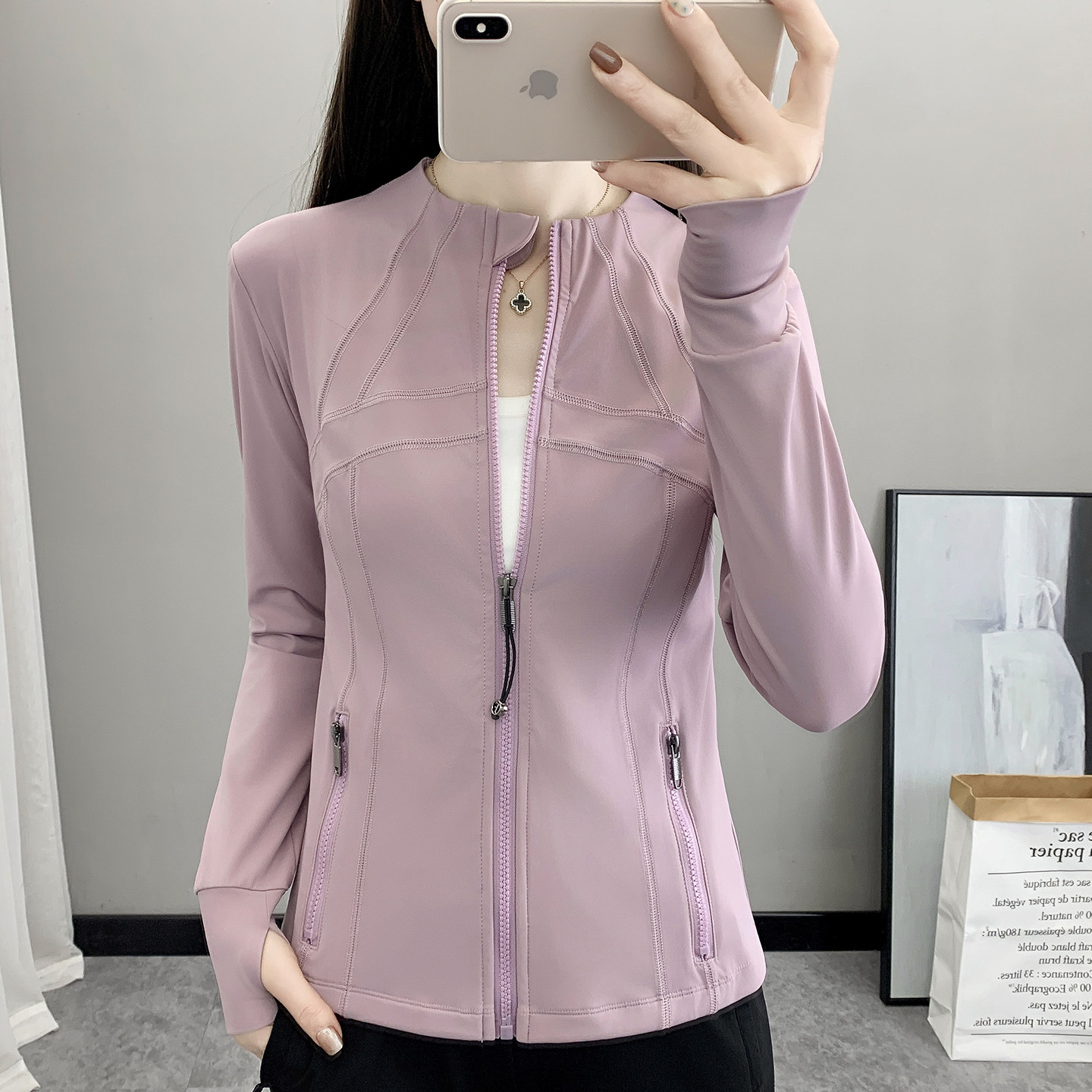 立领瑜伽外套裸感运动开衫户外健身外套瑜珈服女2026新款薄防晒衣