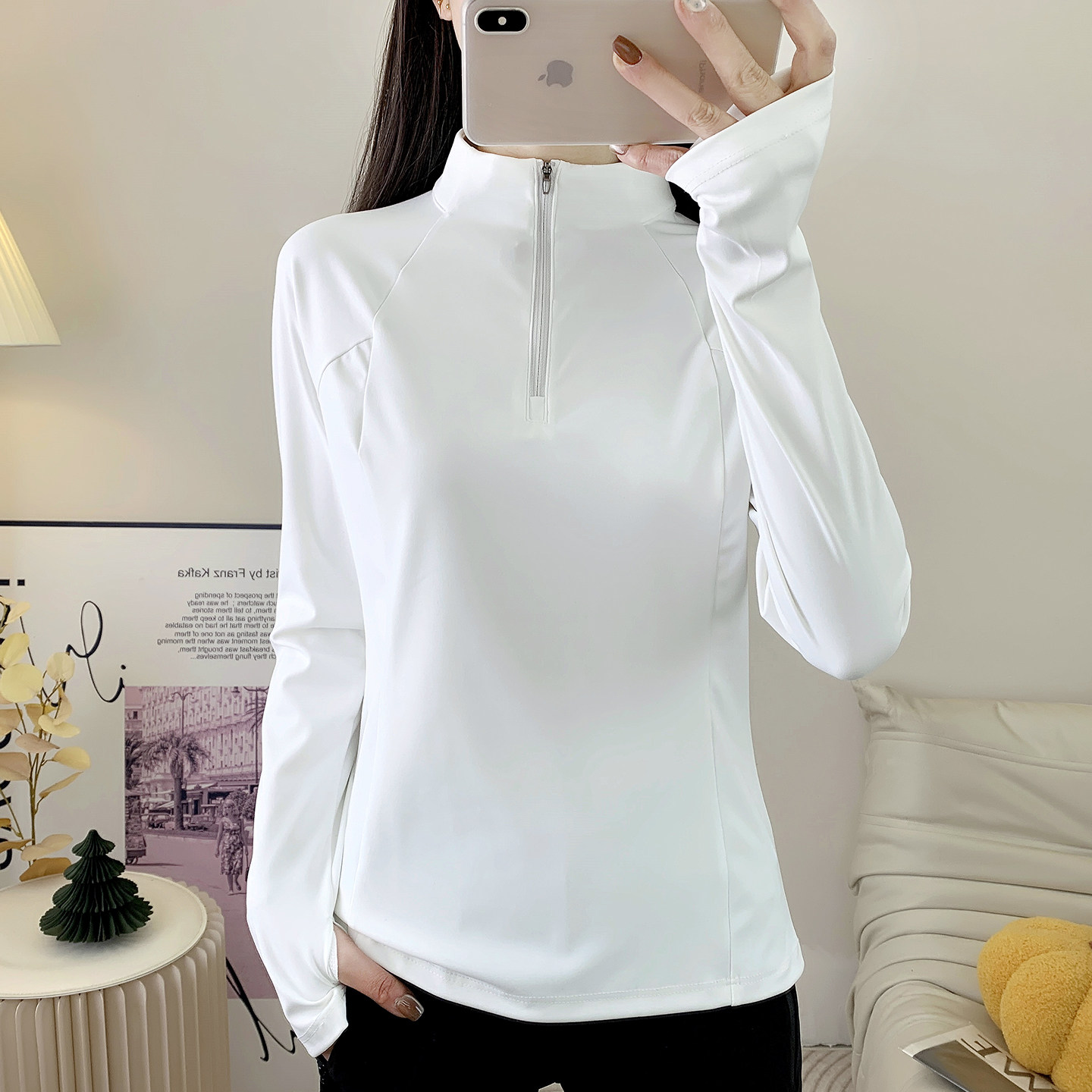 户外速干衣春秋运动T恤女休闲徒步立领长袖健身衣跑步运动骑行服