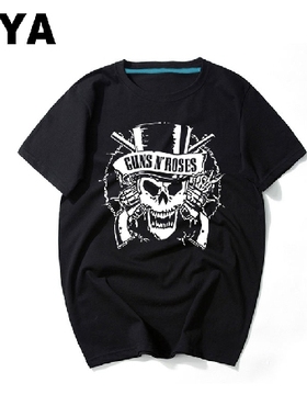 新款摇滚枪花乐队GUNS&ROSES枪炮与玫瑰短袖t恤衫情侣装宽松男女