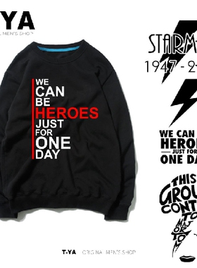 大卫鲍伊david Bowie圆领卫衣摇滚新重黑金属朋克 heros 长袖T恤