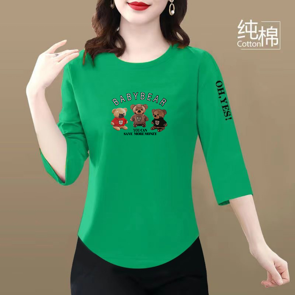 品质纯棉T恤女韩版宽松显瘦印花七分袖衫圆领薄款设计感休闲上衣