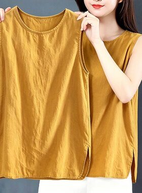 棉麻吊带背心女装2026新款圆领纯色打底衫民族风百搭显瘦无袖上衣