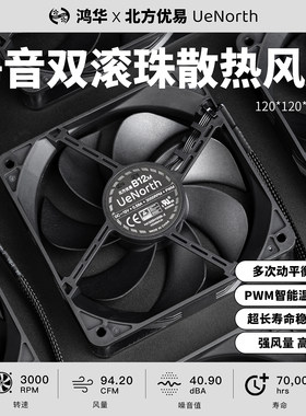 北方优易B12M电脑散热工业风扇12cm高转速静音双滚珠PWM鸿华12025