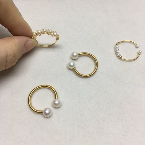 天然珍珠戒指手工绕线双珠淡水珍珠女款戒指食指戒开口纯手工编织