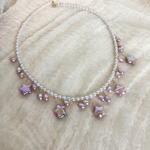 巴洛克星星链天然珍珠流苏颈链