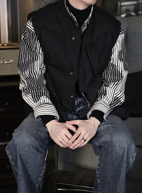 【断码福利】冬多口袋字母缝线90白鸭绒羽绒服背心马甲男坎肩宽松