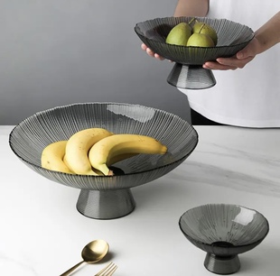 现代简约水果盘家用轻奢茶几客厅盘子网红款果盘高脚玻璃果盆ktv