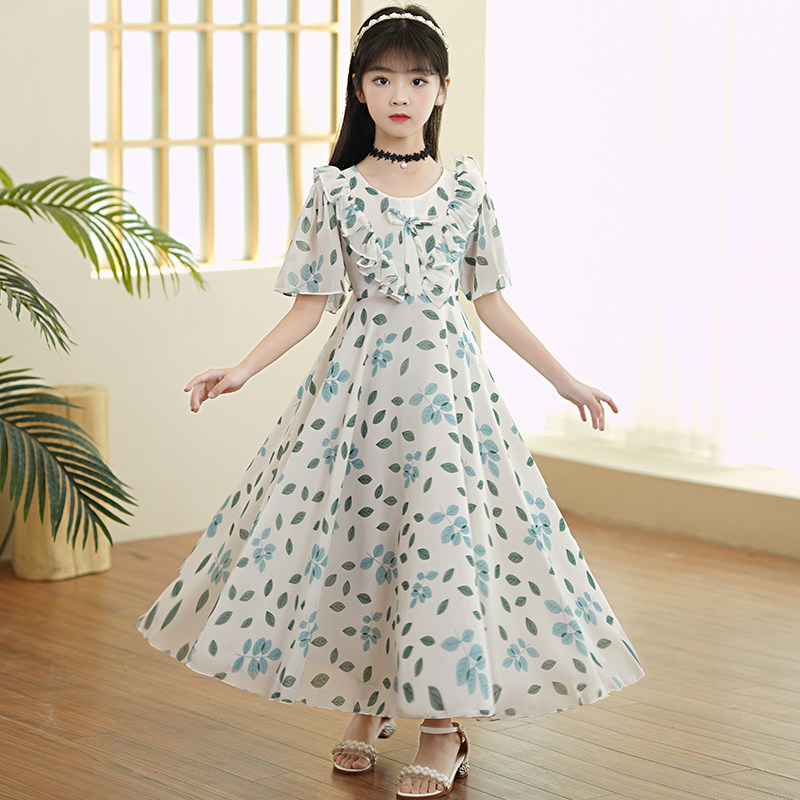 女童夏季雪纺连衣裙小女孩碎花长裙中大童韩版高端收腰度假沙滩裙