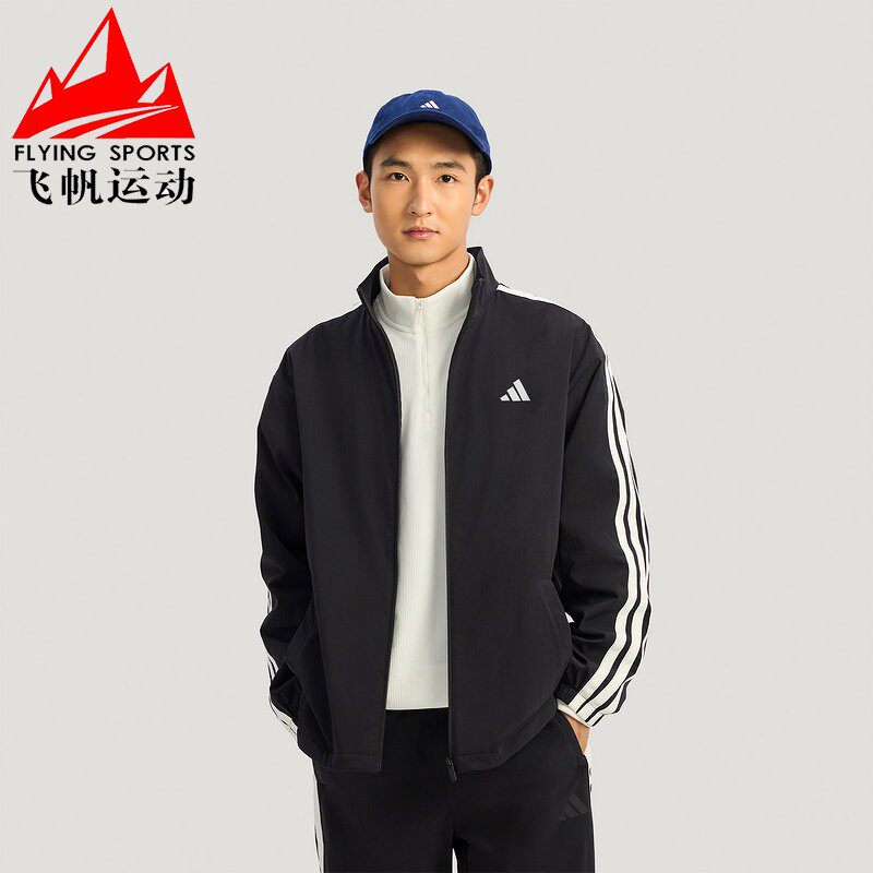 阿迪达斯男装2026春款三条纹梭织加绒休闲运动立领夹克外套KR2517