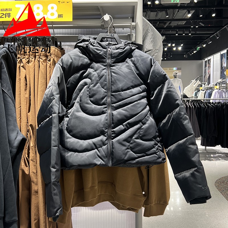 耐克女2025冬季款暖钩简约保暖连帽运动休闲羽绒服外套IB2006-010
