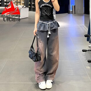 阿迪达斯三叶草女裤 时尚 荷叶边纯棉宽松运动牛仔裤 KS0624 2026夏款