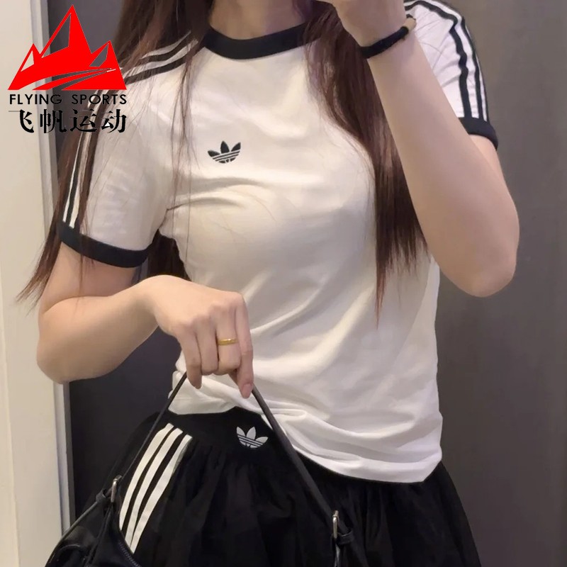 阿迪达斯三叶草女装2026夏季纯棉百搭修身休闲运动短袖T恤 KD3683图片