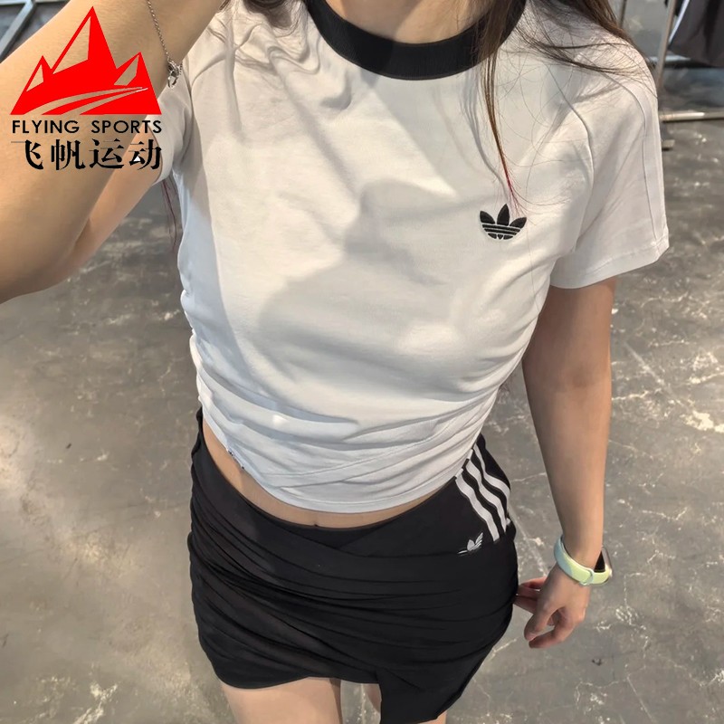 JENNIE联名款阿迪达斯三叶草女装2026秋褶皱短袖T恤LD4968 LD8928