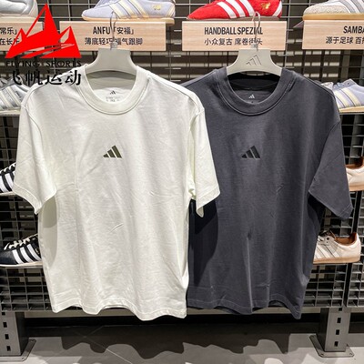 阿迪达斯男装2026夏纯棉字母印花圆领休闲运动短袖T恤KB4875 4874