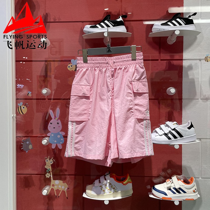 阿迪达斯三叶草女裤2024夏季款工装风宽松休闲运动五分短裤JH1076