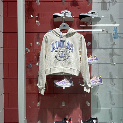 阿迪达斯连帽短款宽松卫衣套头衫