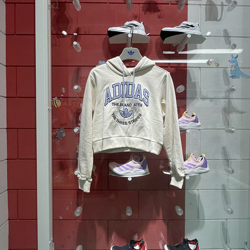 阿迪达斯连帽短款宽松卫衣套头衫
