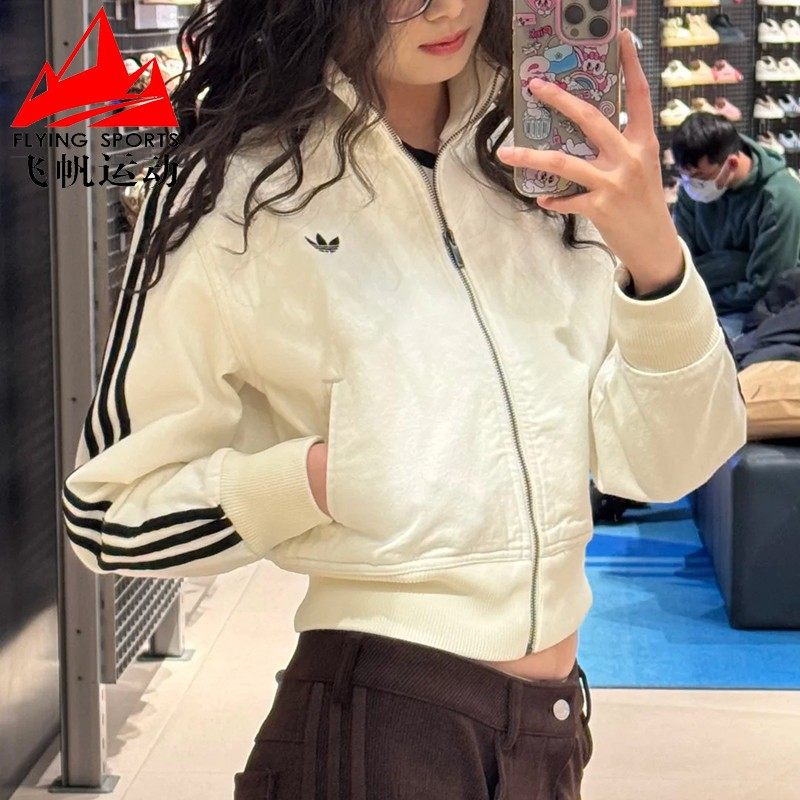 阿迪达斯三叶草女装2026春款纯棉修身短款牛仔运动夹克外套KD2892