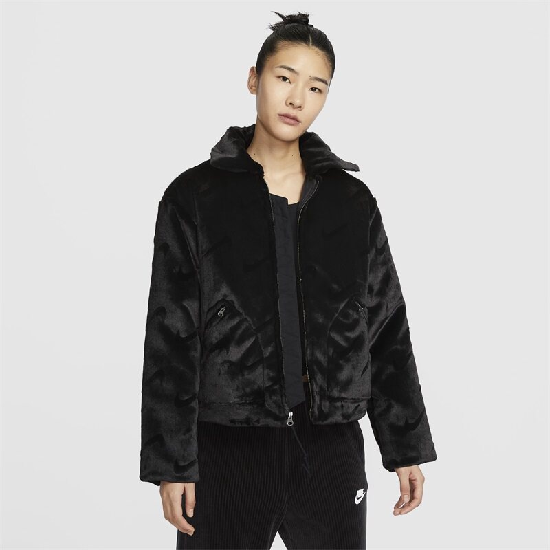 NIKE耐克女装2024冬新款人造皮草短款运动夹克棉服外套FV8020-104