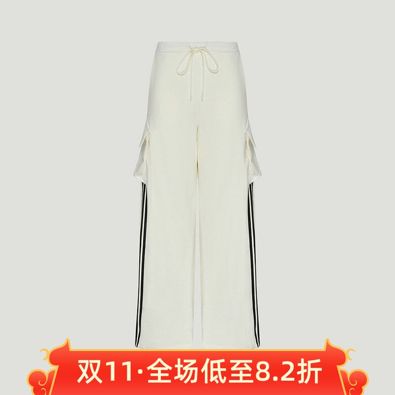 阿迪达斯女裤2026冬季纯棉三条纹宽松工装直筒运动休闲长裤KZ4218